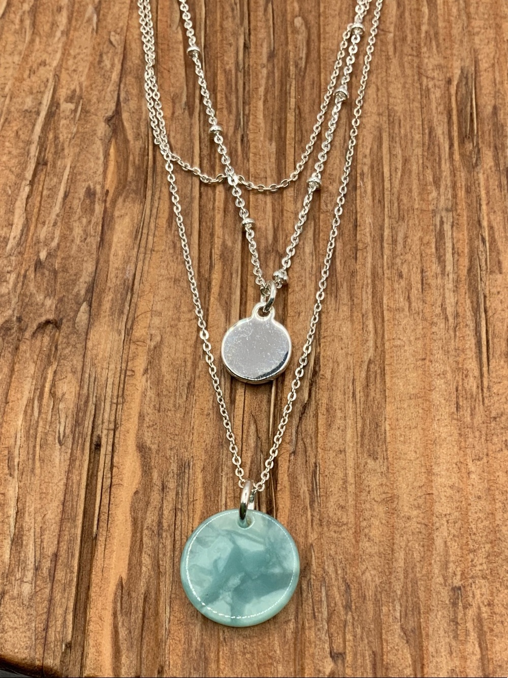 LC Lauren Conrad Mint & Silver Tone Disc Pendant Layered Chain Necklace